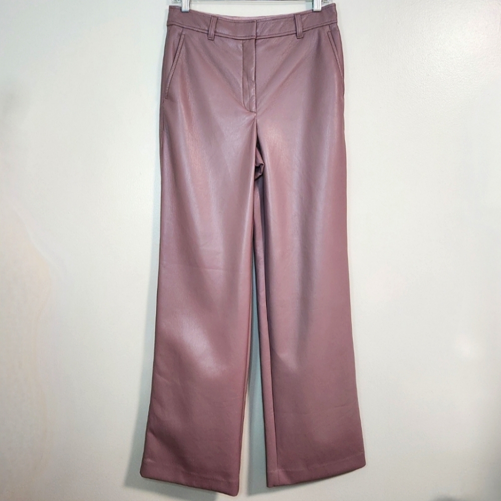 🌿 Aritzia Babaton Mauve Vegan Leather Wide Leg Pants, Size 6 ~ EUC - Picture 4 of 13